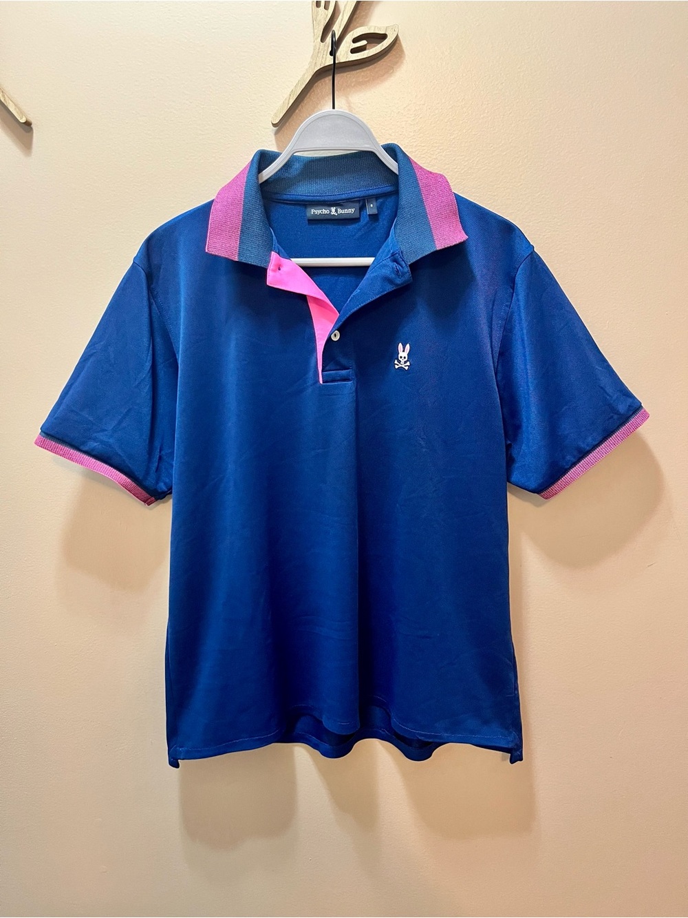 Psycho Bunny Men's Pique Blue Polo with Pink Accents Size XL